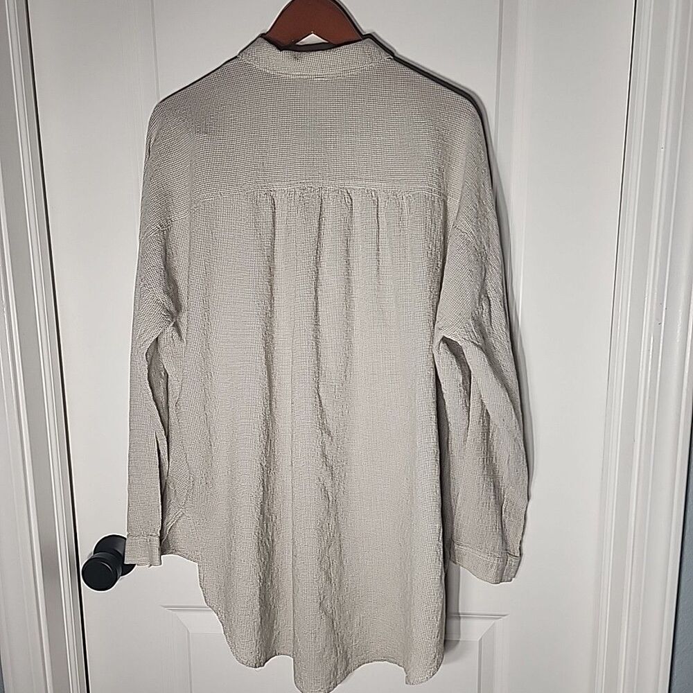 Free People Fawn Over You Tunic Top Size M Beige Check Button Up Oversized - Picture 2 of 6